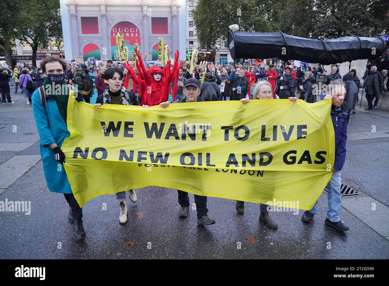 Protesters at Marble Arch in London demonstrate against the Energy