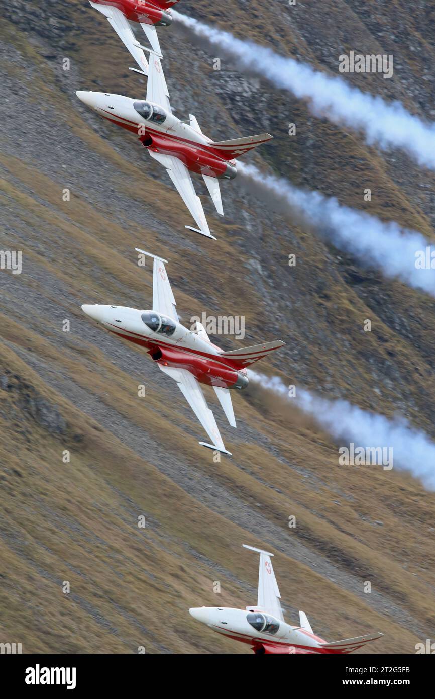 Die Kunstflugstaffel der Schweizer Luftwaffe Patrouille Suisse bei ihrer Vorführung auf der