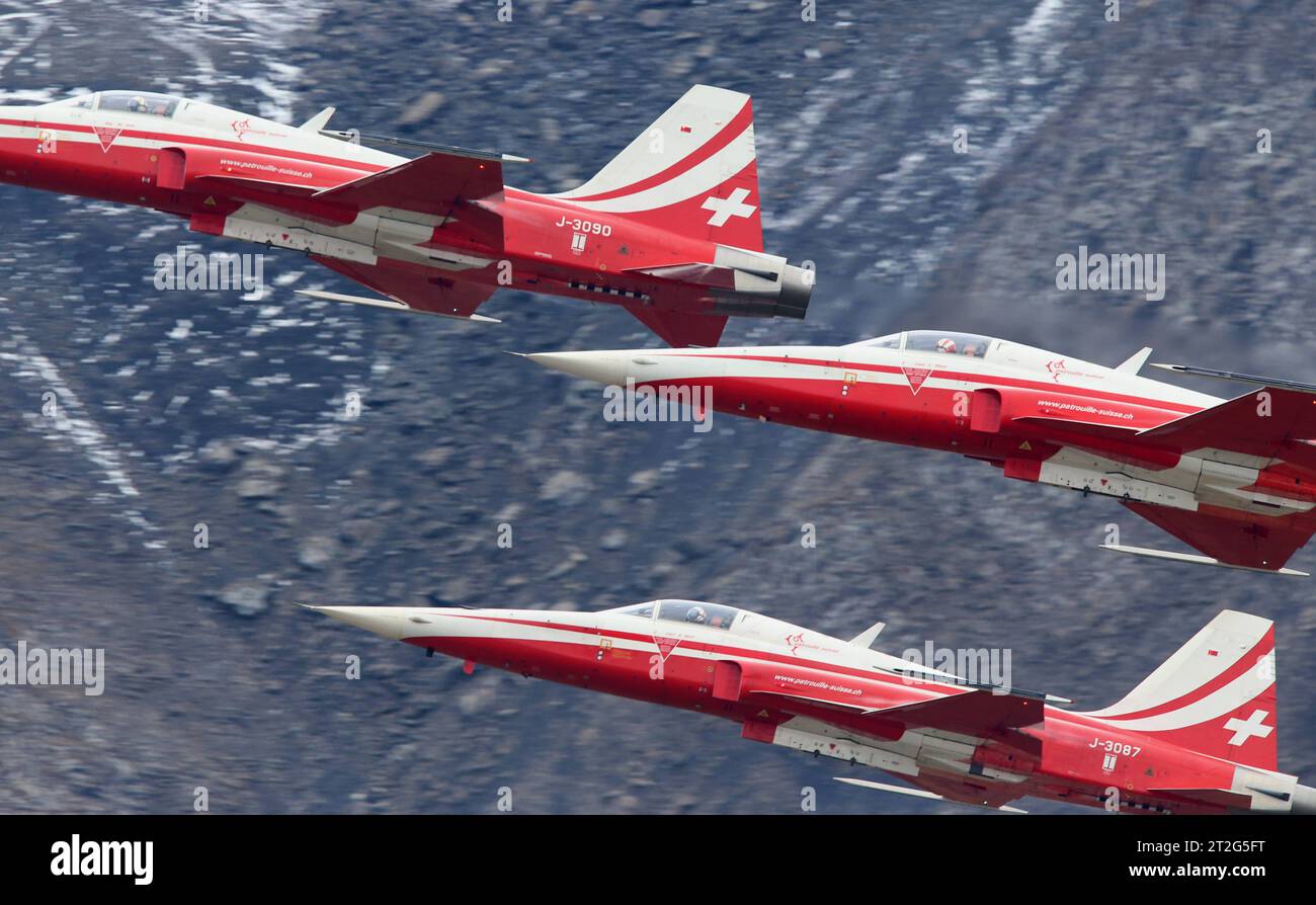 Die Kunstflugstaffel der Schweizer Luftwaffe Patrouille Suisse bei ihrer Vorführung auf der