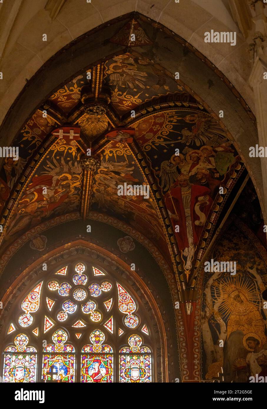 painted vaulting of Queen Sophia's chapel, Wawel Cathedral, Krakow, Poland Stock Photo