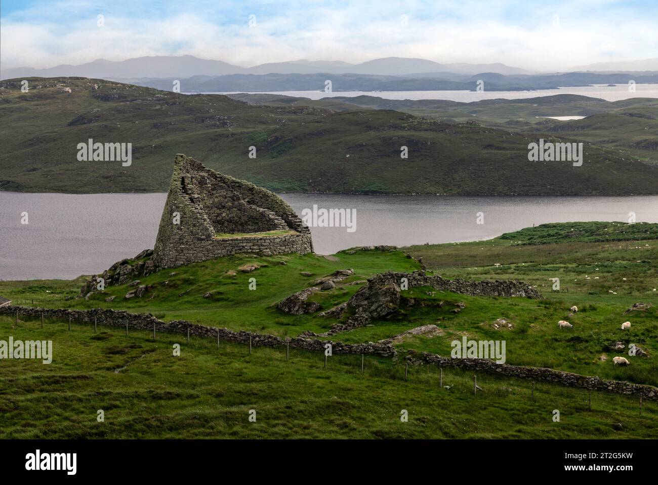 Dun Carloway Broch is a well-preserved Iron Age fort on the Isle of Lewis, Scotland. Stock Photo
