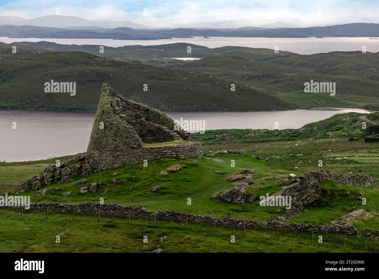 Dun Carloway Broch is a well-preserved Iron Age fort on the Isle of Lewis, Scotland. Stock Photo