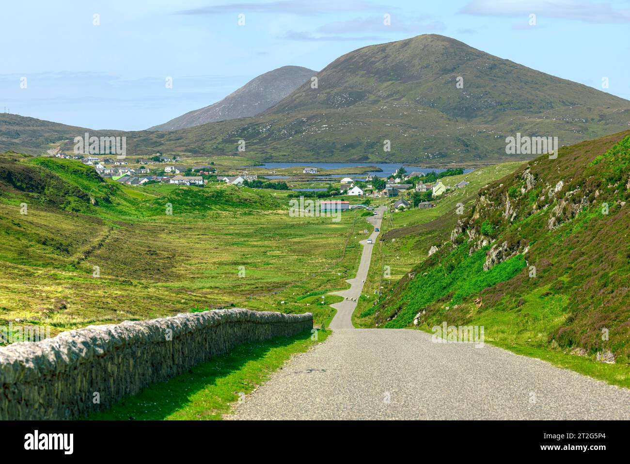 Leverburgh is a picturesque fishing village on the Isle of Harris in the Outer Hebrides of Scotland. Stock Photo