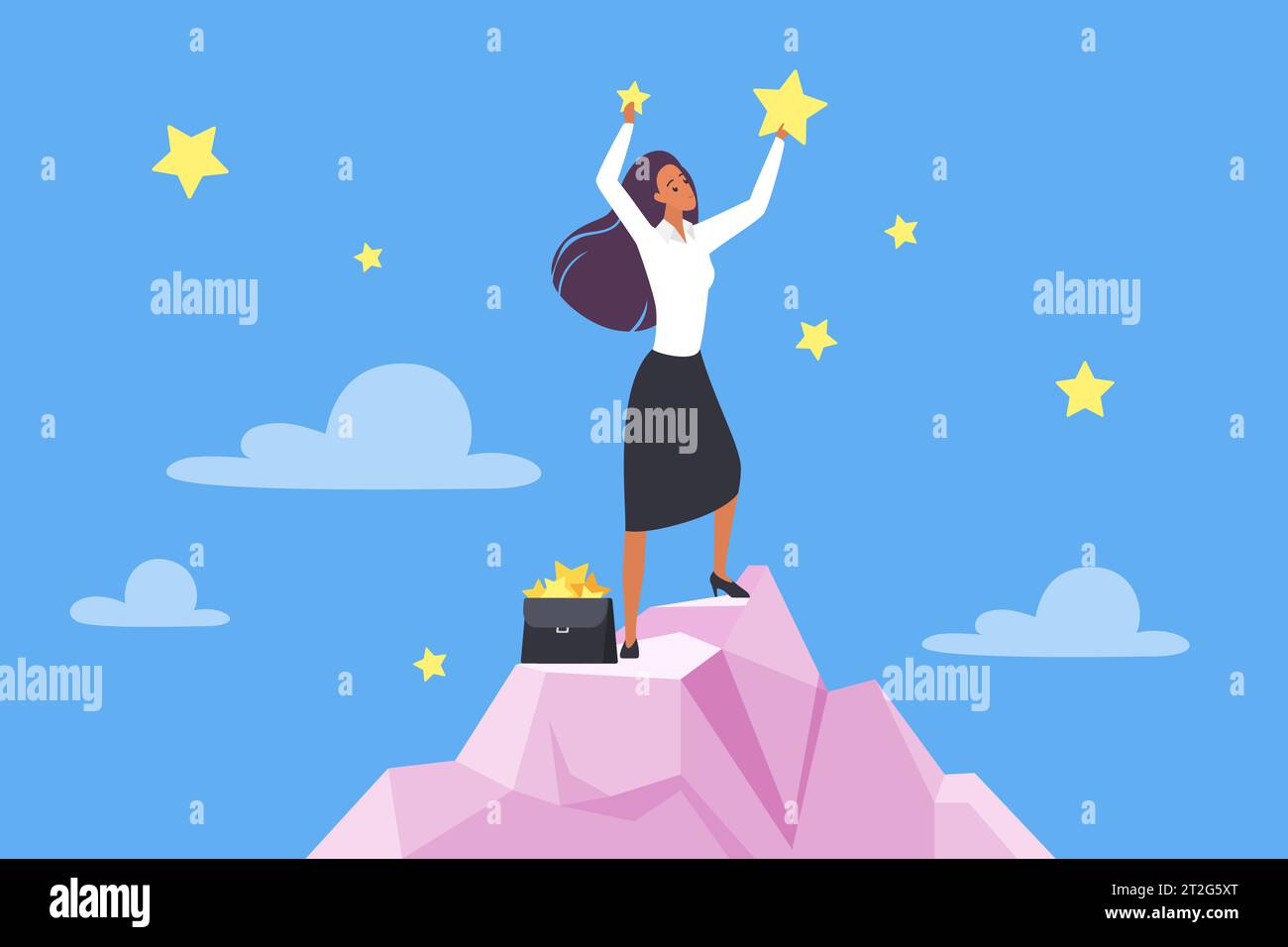 Success and victory, goal achievement and businesswoman career vector