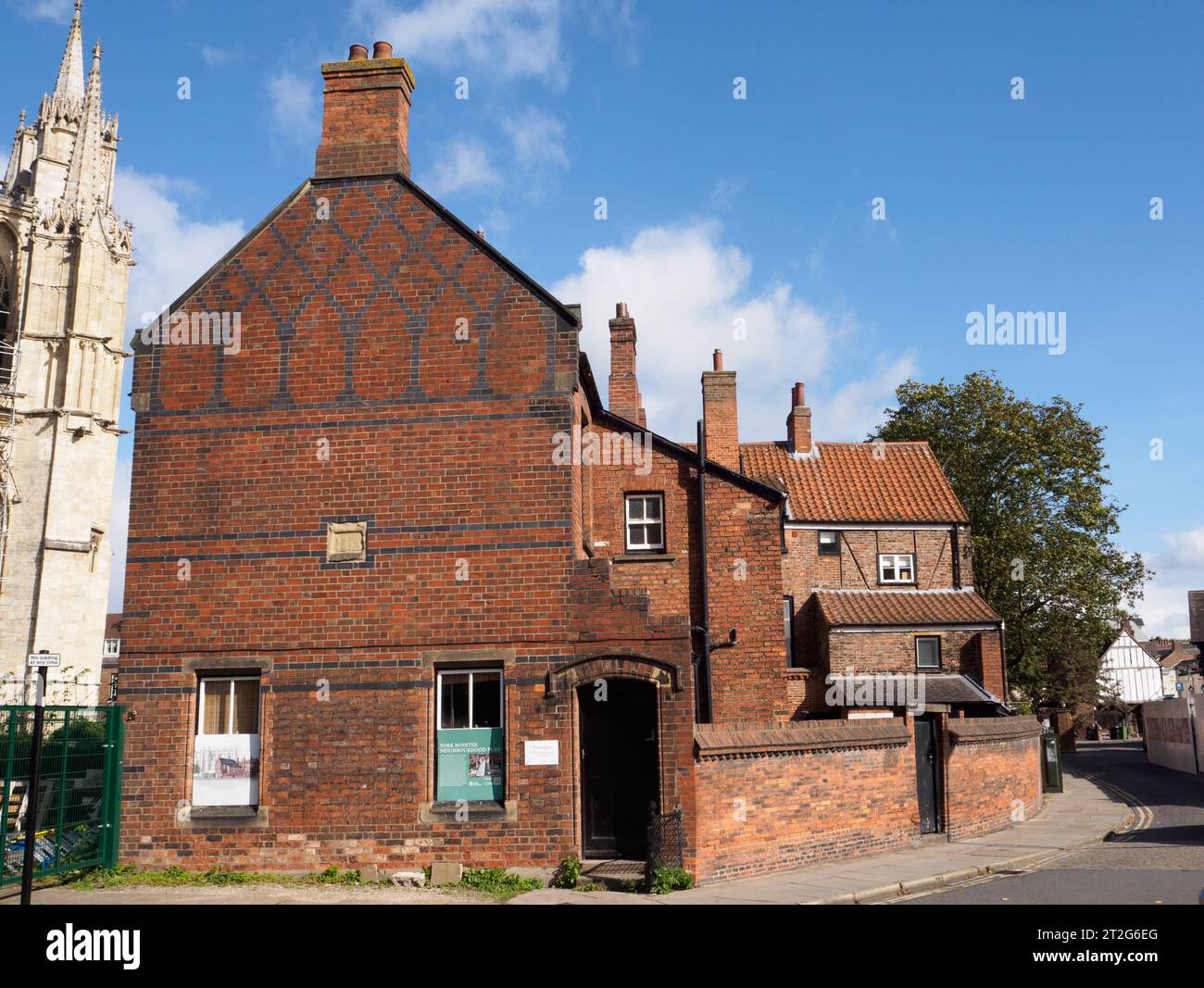 Victorian Gothic gable end showing diaper work, Minster Yard, York Stock Photo