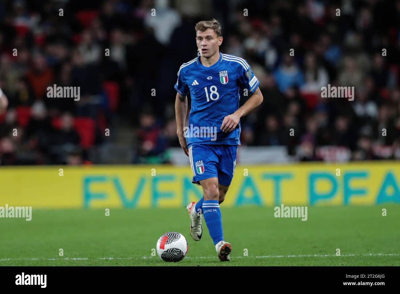 Nicolo Barella of Italy seen in action during the European Championship 2024-Qualifying round Match between England and Italy at Wembley Stadium. Final score; England 3:1 Italy. Stock Photo