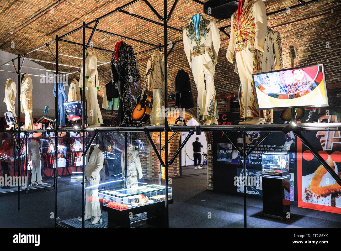 London, UK. 19th Oct, 2023. Many of Elvis's jumpsuits, outfits and posessions are on display. The 'Direct from Graceland: Elvis' exhibition features over 400 artefacts and iconic belongings owned by Elvis, direct from the icon's Graceland home in Memphis, Tennessee. The exhibition opens on Oct 20 at the Arches London Bridge venue in Bermondsey Street. Credit: Imageplotter/Alamy Live News Stock Photo