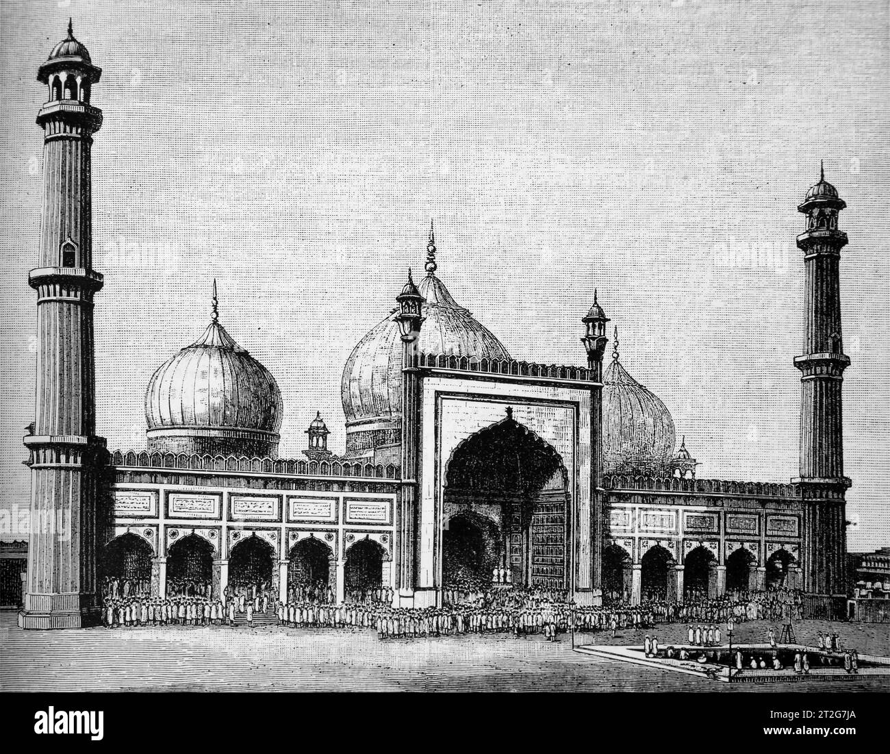 19th Century Illustration of Daily Worship at The Great Mosque Delhi India  from The Sunday At Home Family Magazine for Sabbath Reading 1889-90 Stock Photo