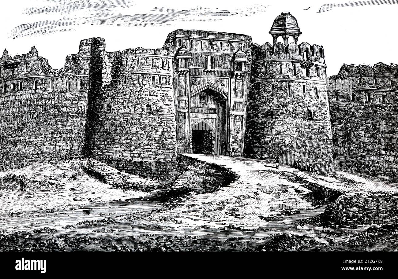 19th Century Illustration of The Old Fort (Red Fort) Delhi India  from The Sunday At Home Family Magazine for Sabbath Reading 1889-90 Stock Photo