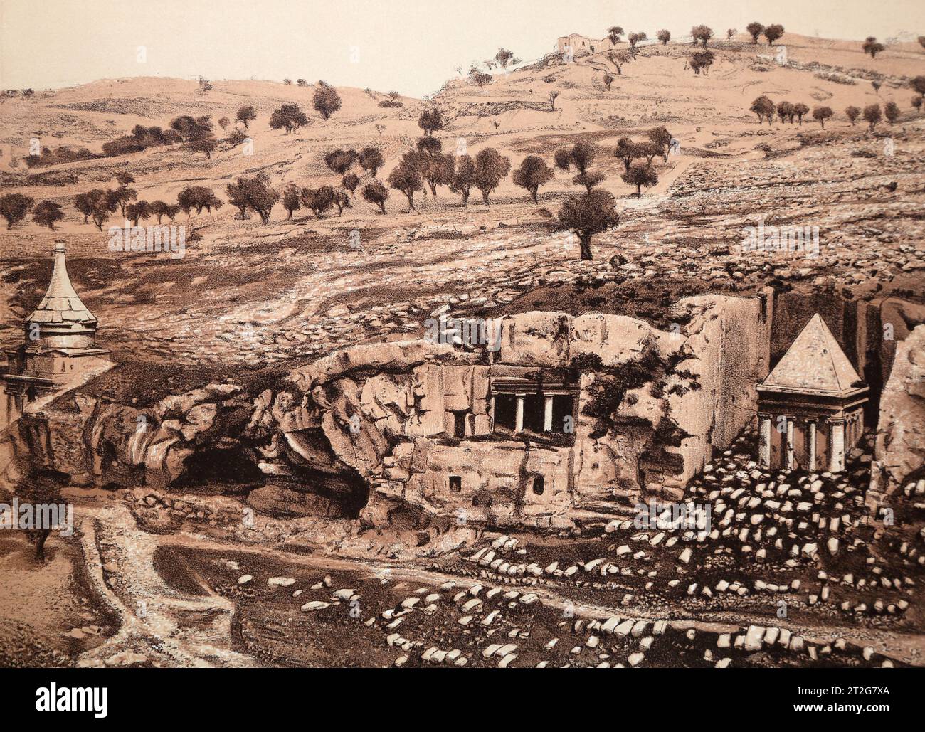 Valley of Jehoshaphat Showing Tombs of Absalom, Zacharias and St James Illustration from Photograph Taken on the Spot by Frank Mason Goodfrom 19th Cen Stock Photo