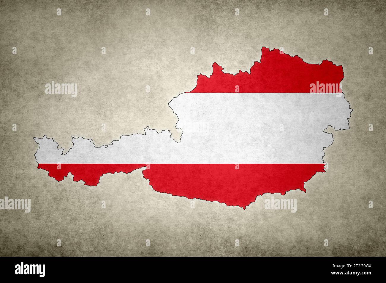 Grunge map of Austria with its flag printed within its border on an old paper. Stock Photo