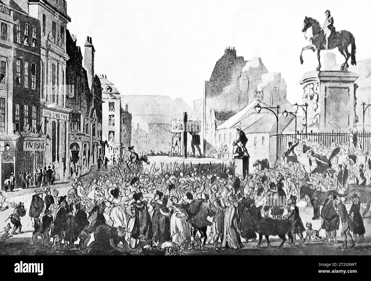 Illustration of the Pillory at Charing Cross, London, Victorian period and earlier Stock Photo