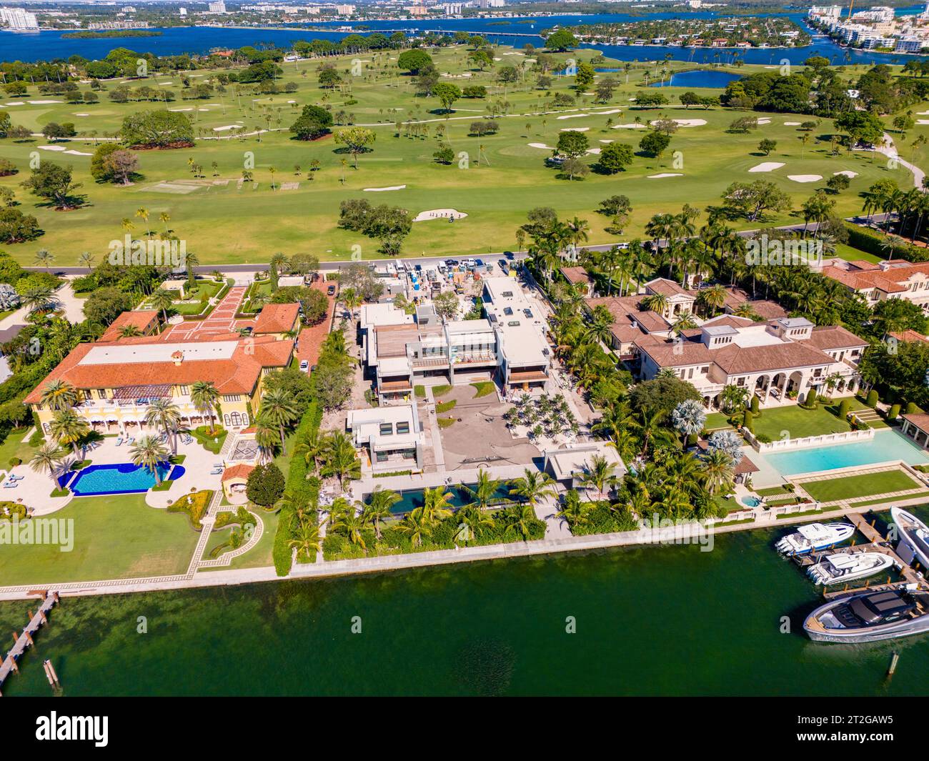 Miami Beach, FL, USA - October 17, 2023: Aerial drone photo of Tom Brady mansion under