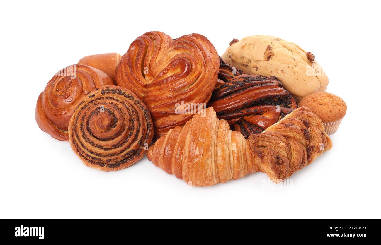 Different tasty freshly baked pastries isolated on white Stock Photo ...