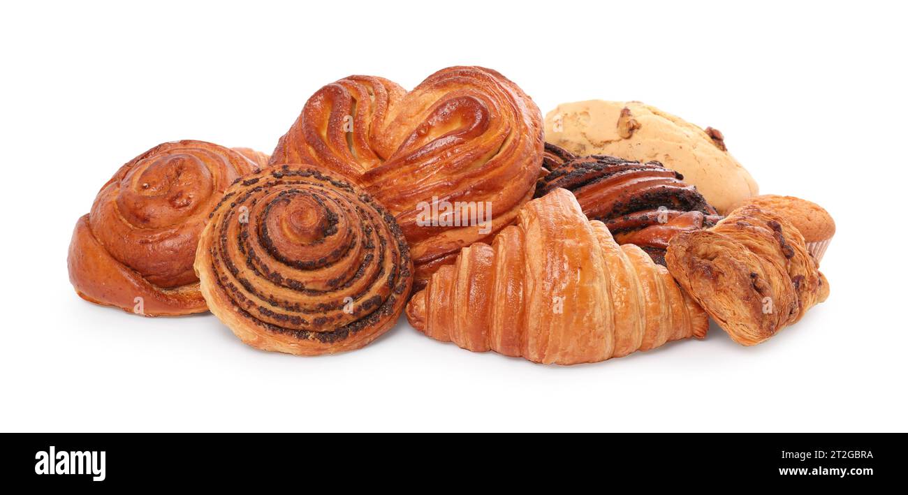 Different tasty freshly baked pastries isolated on white Stock Photo ...
