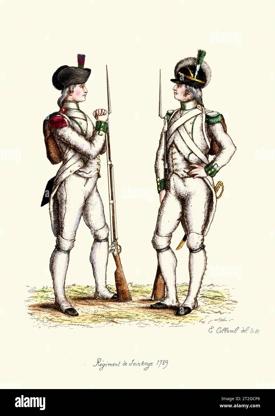 French Military Uniforms, 18th Century, History, Infantry solider, Musket and bayonet, Regiment de Saintonge Stock Photo