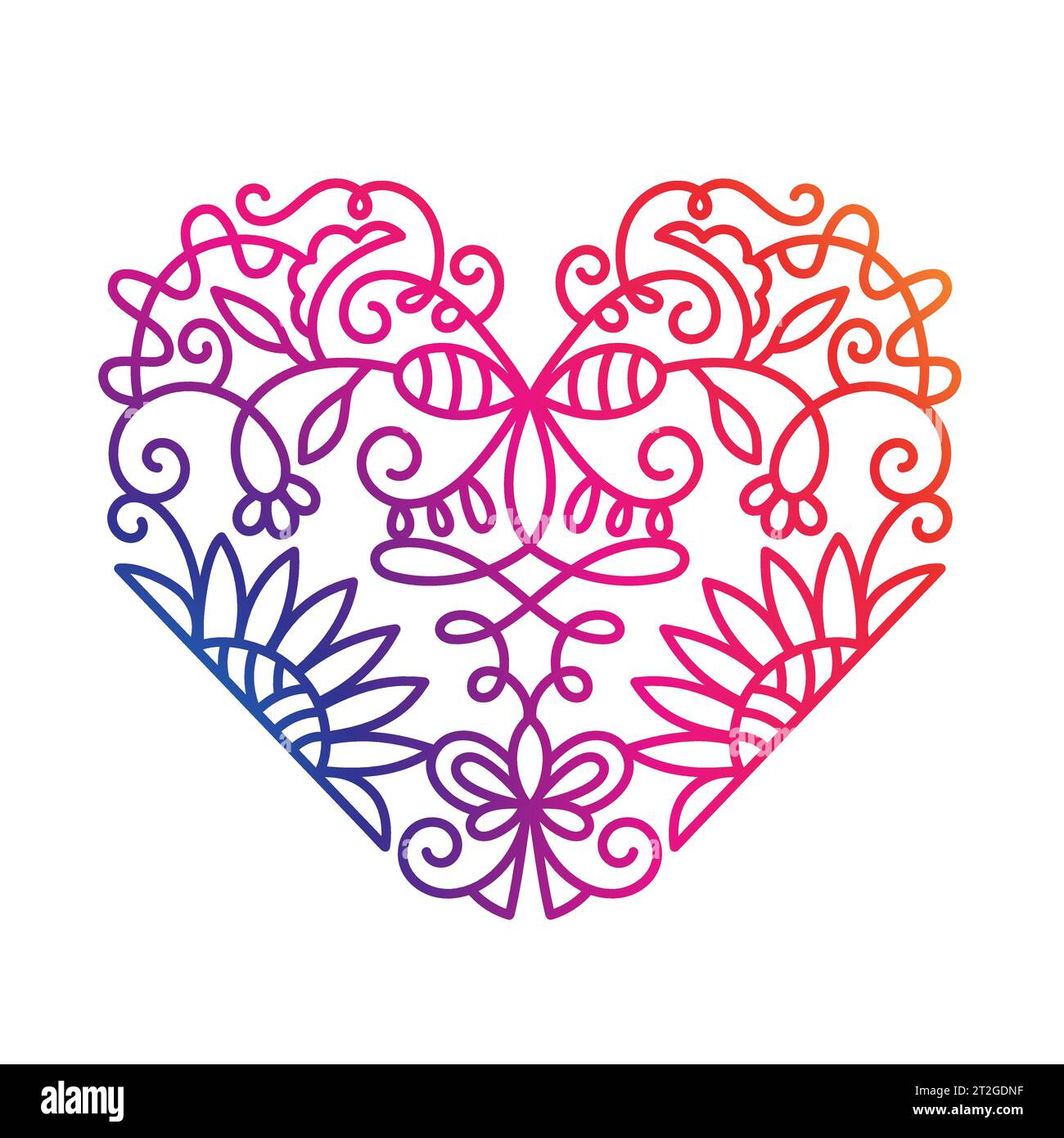 Mandala Heart shape gradient patterned print logo Stock Vector