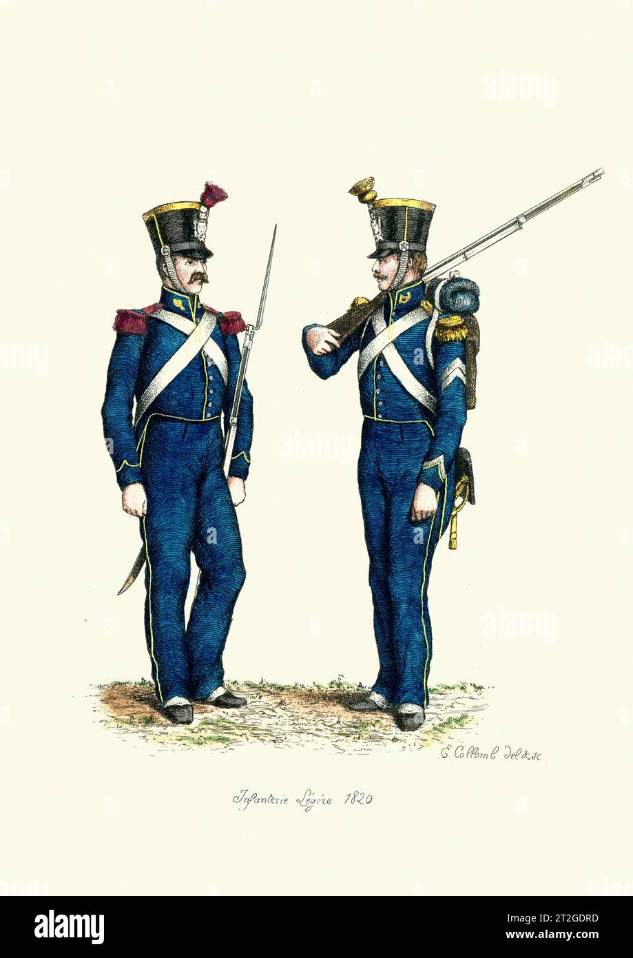 French Military Uniforms, 19th Century, History, Infantry soliders, 1820, Infanterie Ligere Stock Photo
