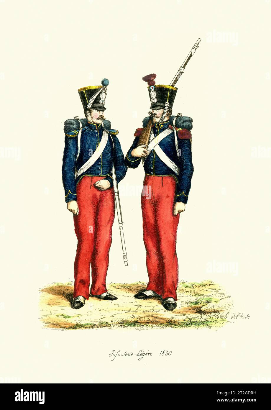French Military Uniforms, 19th Century, History, Infantry soliders, 1830, Infanterie Ligere Stock Photo