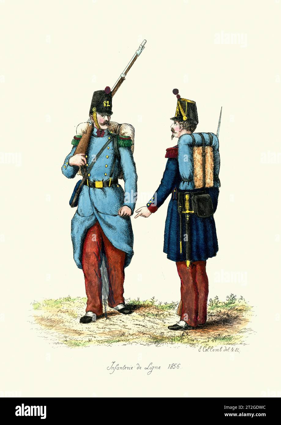 French Military Uniforms, 19th Century, History, Infantry soliders, 1850s, Infanterie de Ligne Stock Photo
