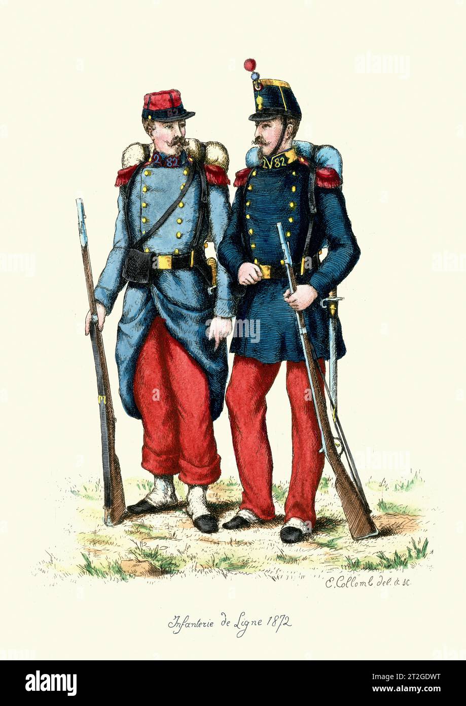 French Military Uniforms, 19th Century, History, Infantry soliders, 1870s, Infanterie de Ligne Stock Photo