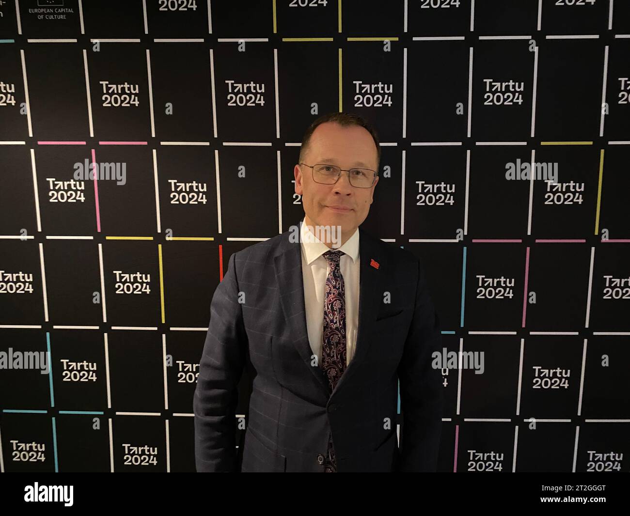 Tartu, Estonia. 19th Oct, 2023. The mayor of Tartu, Urmas Klaas . Estonia's second largest city, Tartu, presented its program as European Capital of Culture 2024 on Thursday. Credit: Alexander Welscher/dpa/Alamy Live News Stock Photo