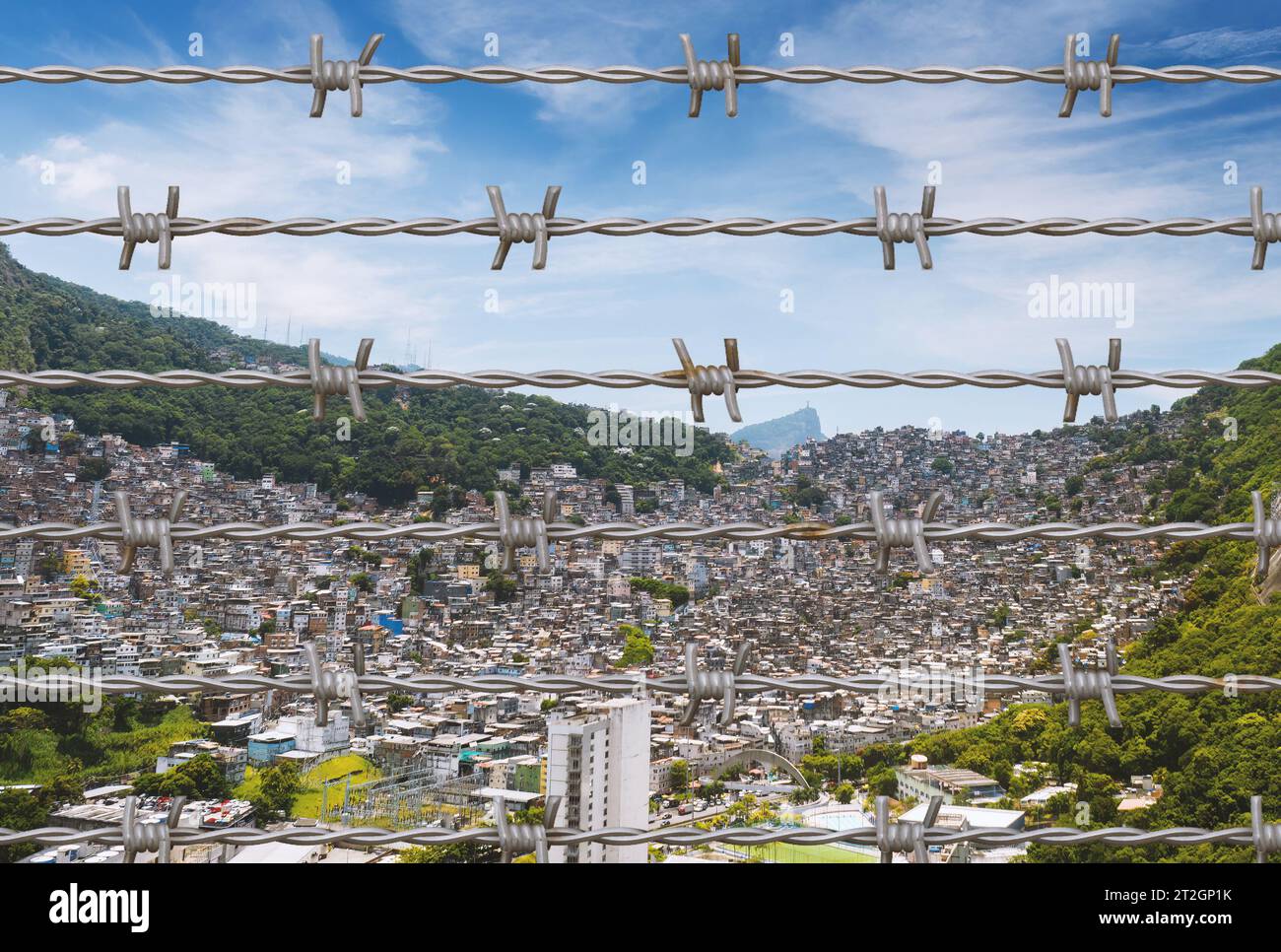 Aerial panoramic view of a Rocinha favela in Sao Conrado, Rio de ...