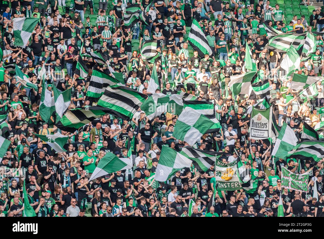 Budapest, Hungary – May 6, 2023. Ferencvaros fans celebrating 34th