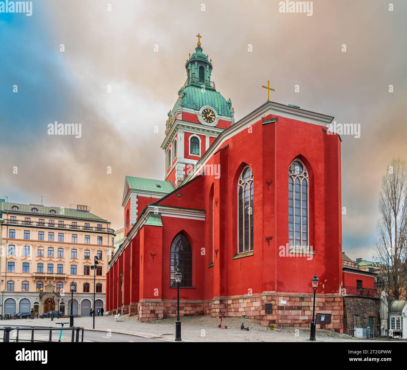 St JJames church (Sankt Jacobs kyrka) in the old city center of Stockholm, Sweden. The church took a long time to complete. Therefore it includes seve Stock Photo