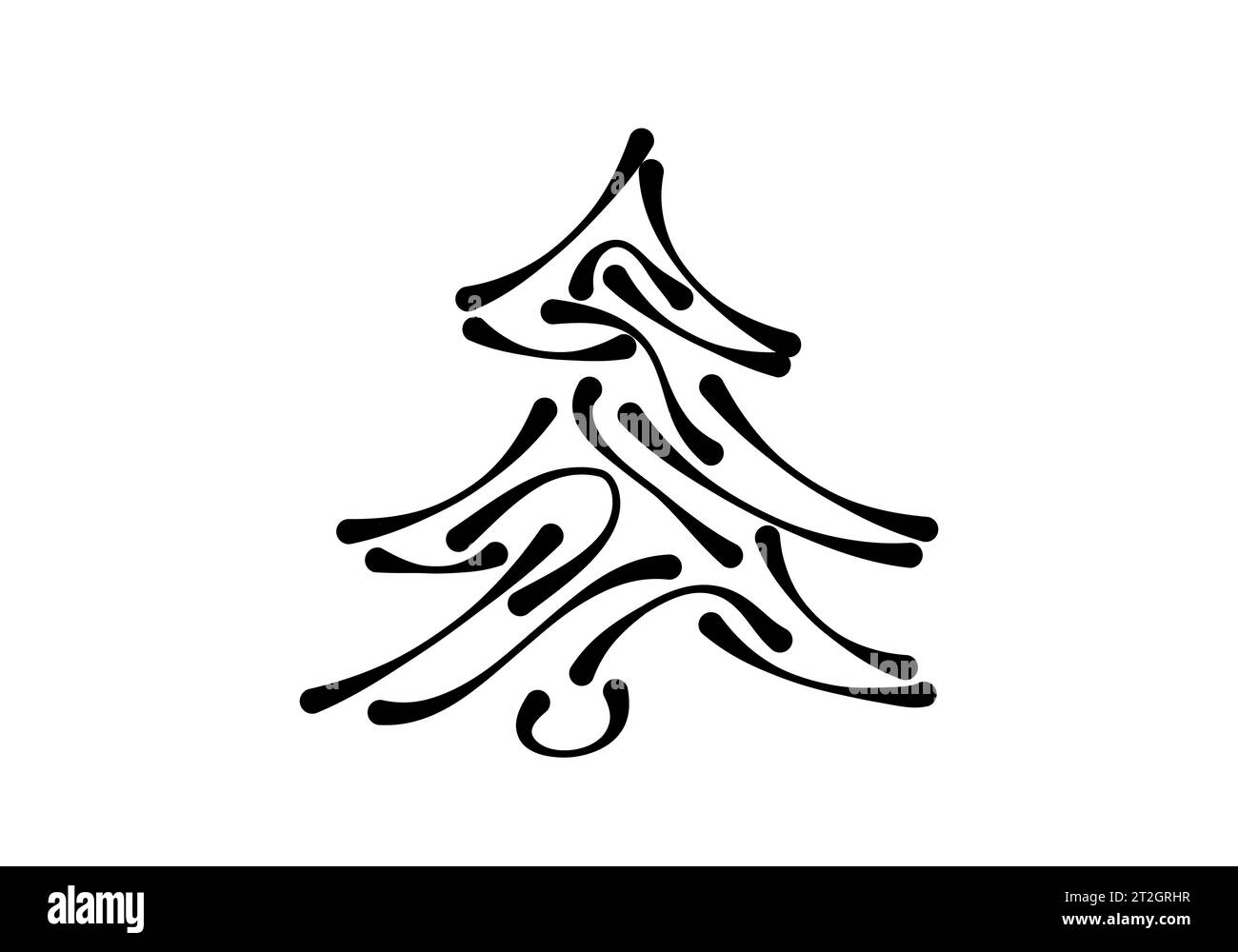 Christmas tree silhouette drawn with separate strokes, vector illustration. Stock Vector