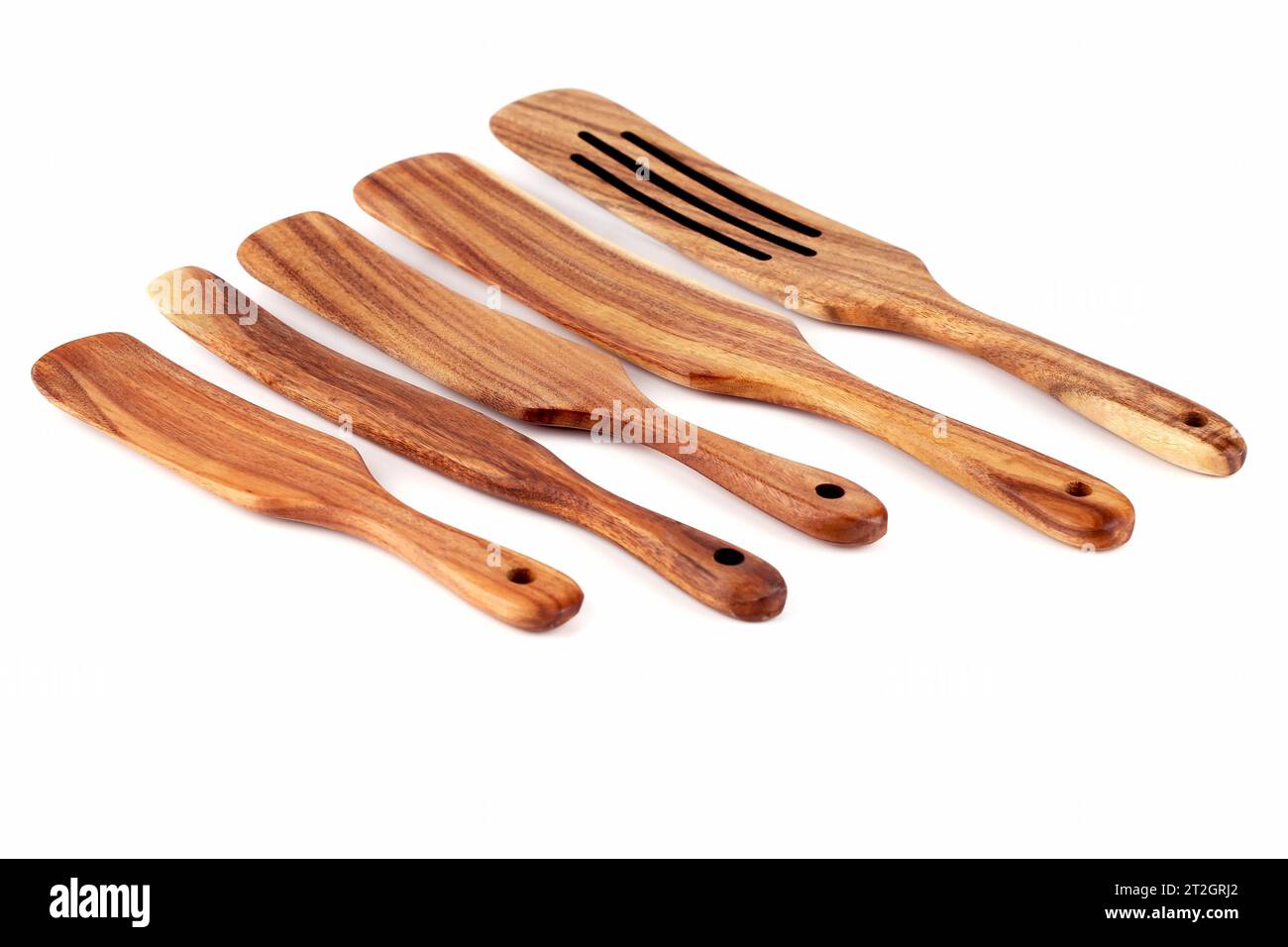 Set of wooden kitchen utensils isolated on white background Stock Photo ...