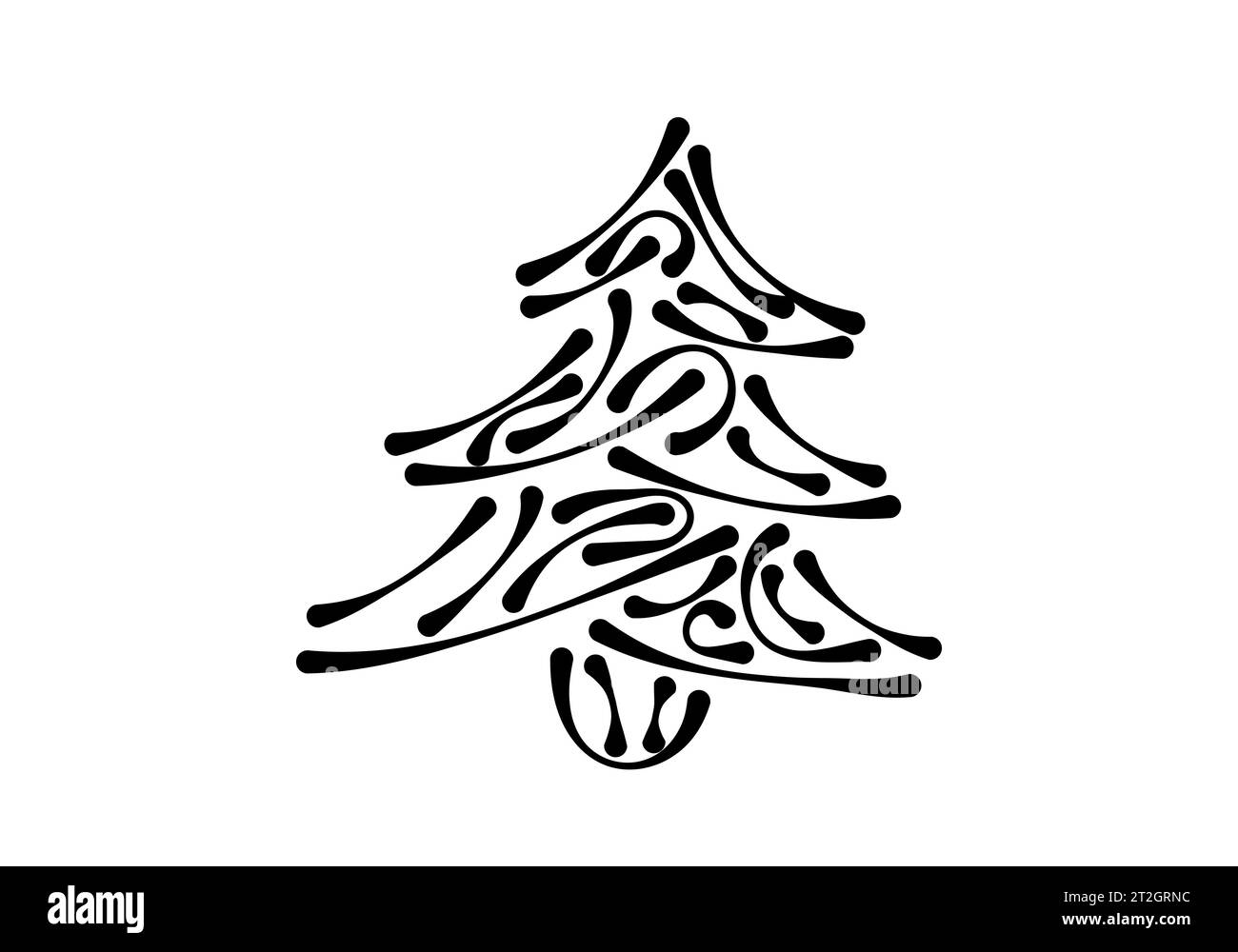 Christmas tree silhouette drawn with separate strokes, vector illustration. Stock Vector
