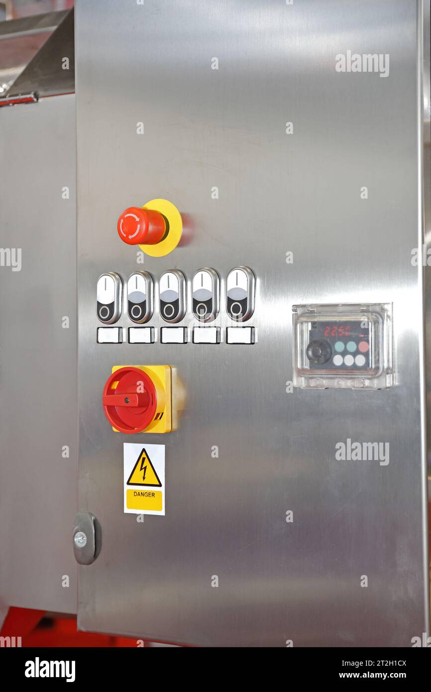 Main Power Push Buttons Emergency Stop Control Panel at Stainless Steel Machine Stock Photo Alamy
