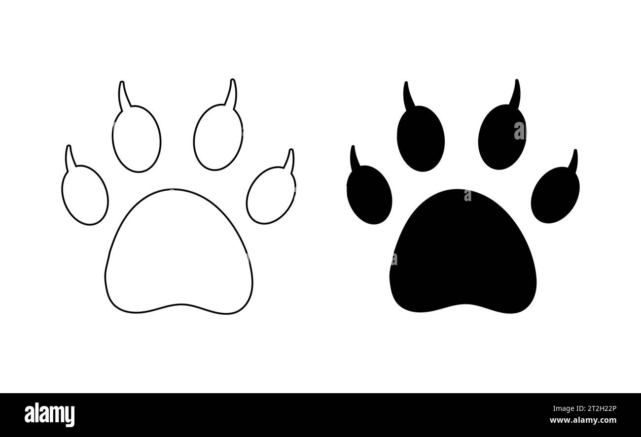 Cat paw footprint with claws on white. Vector. Silhouette, contour
