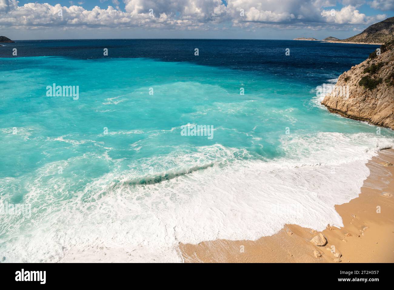 Kaputas beach near Kalkan town in Antalya province of Turkey. View on a stormy day in spring. Stock Photo