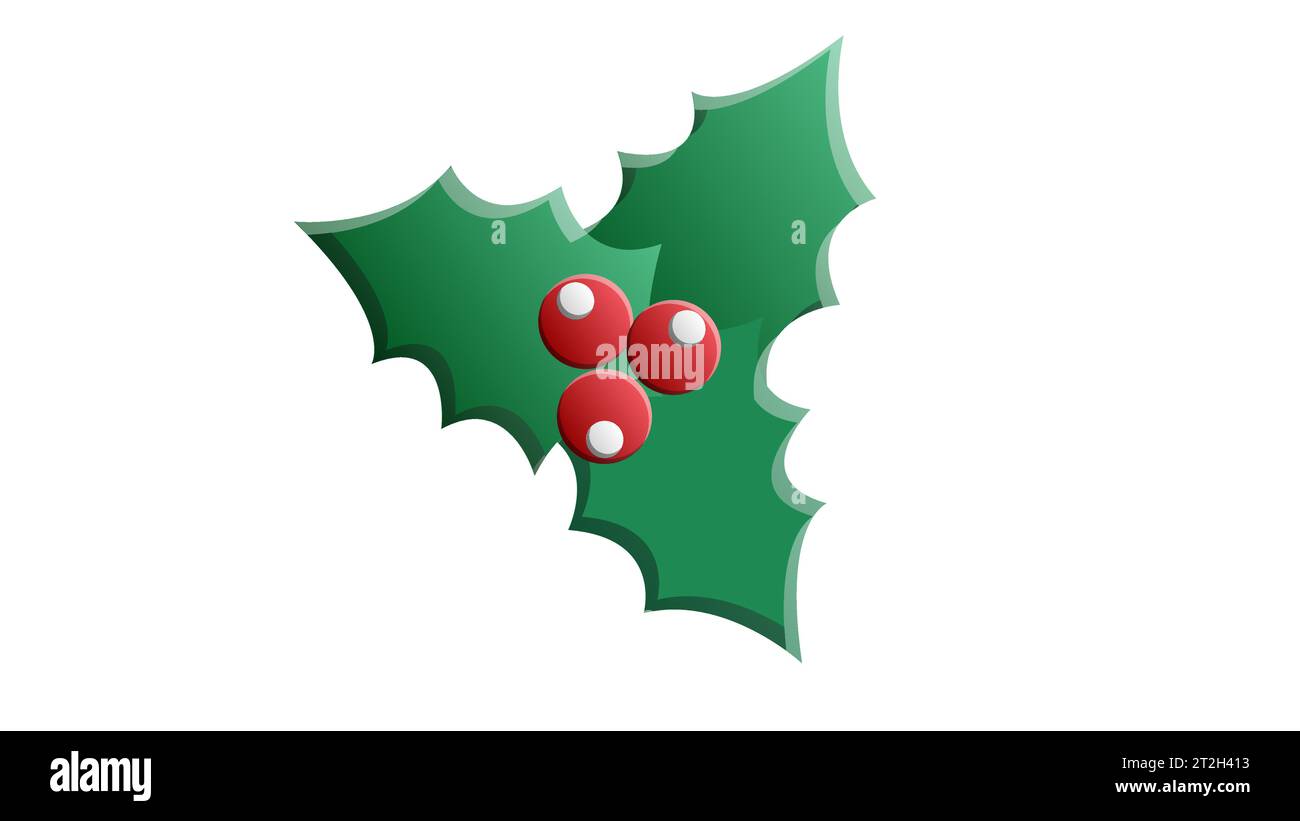 Twig of holly with leaves and berries on white background. Happy new ...