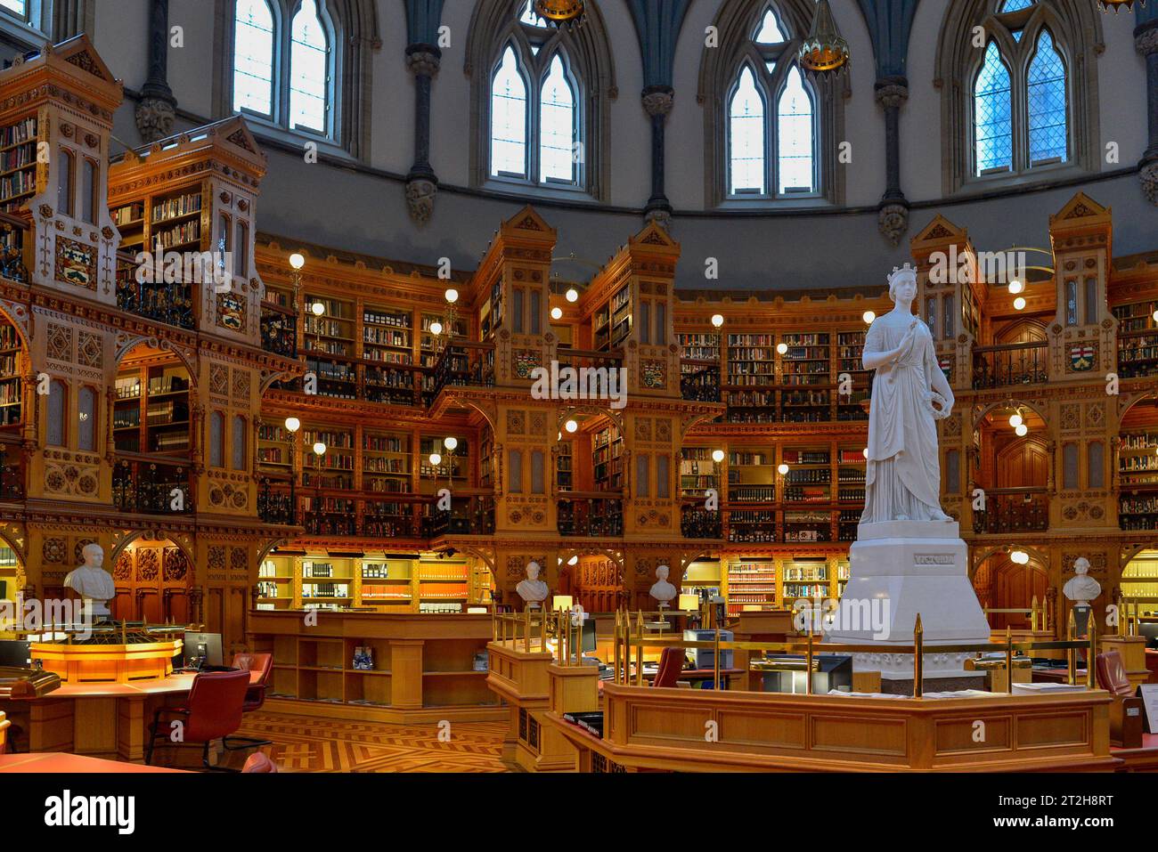 The Parliament of Canada Library with the statue of Queen Victoria
