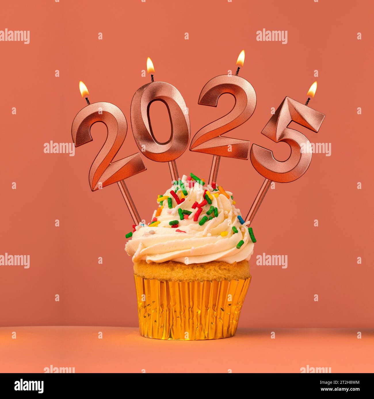 Happy New Year 2025 Candles in the form of burning numbers Stock