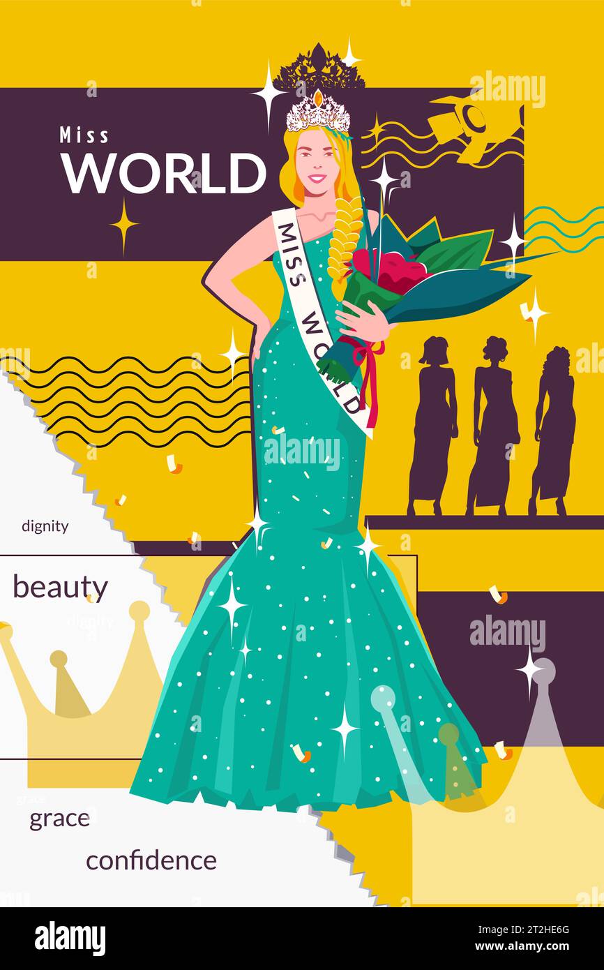 Beauty contest flat collage composition with the winner of the contest