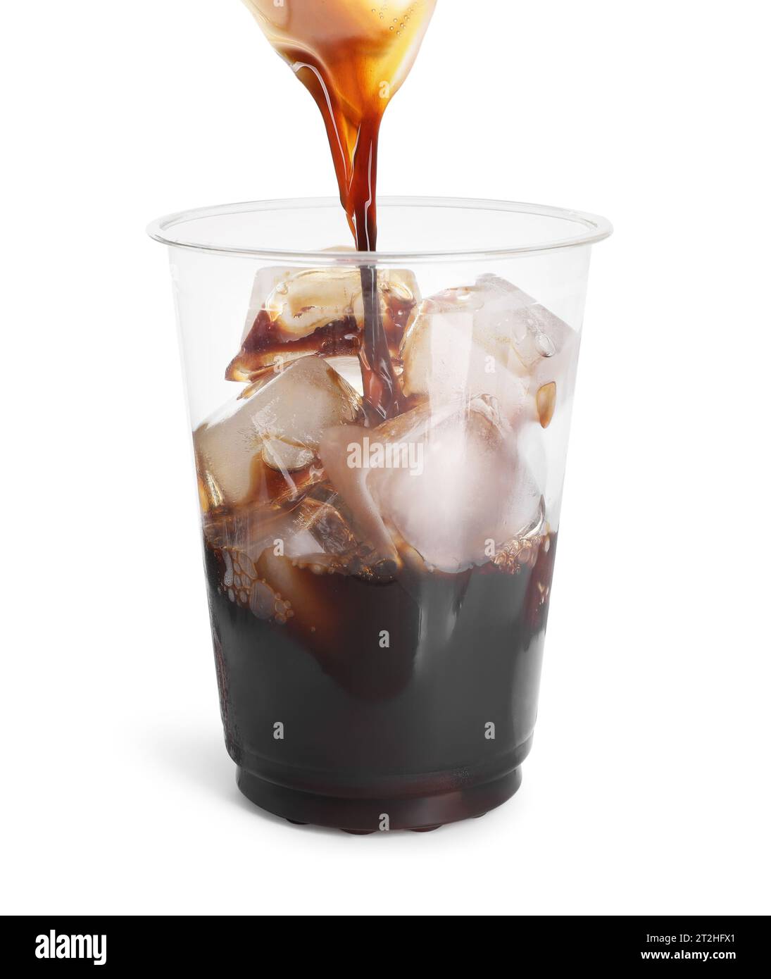 https://c8.alamy.com/comp/2T2HFX1/pouring-coffee-into-plastic-cup-with-ice-cubes-on-white-background-2T2HFX1.jpg