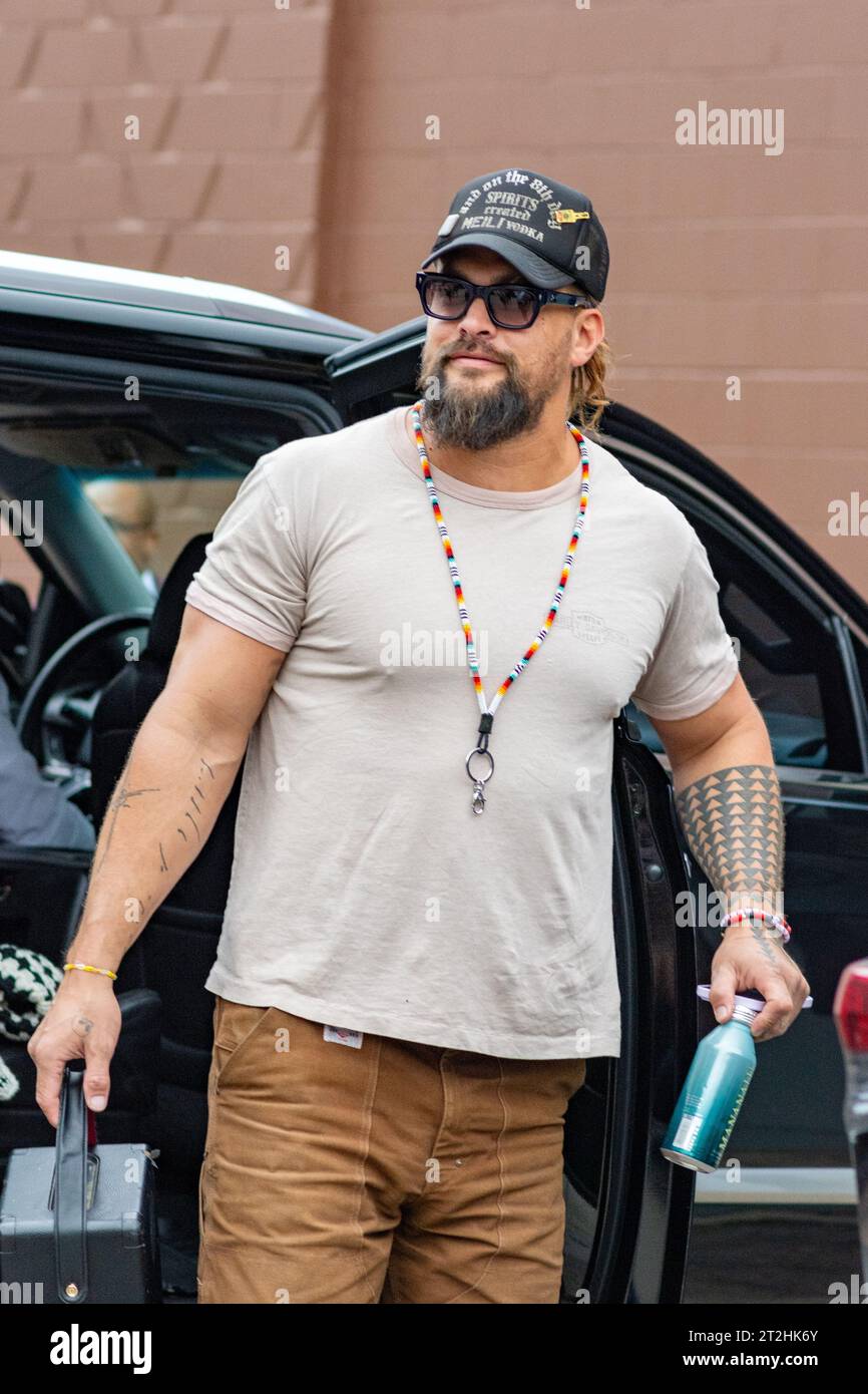 Jason Momoa arrives at Brookfield's Total Wine & More for a bottle signing event to promote his new Meili Vodka.  Photo taken October 19, 2023 in Broo Stock Photo