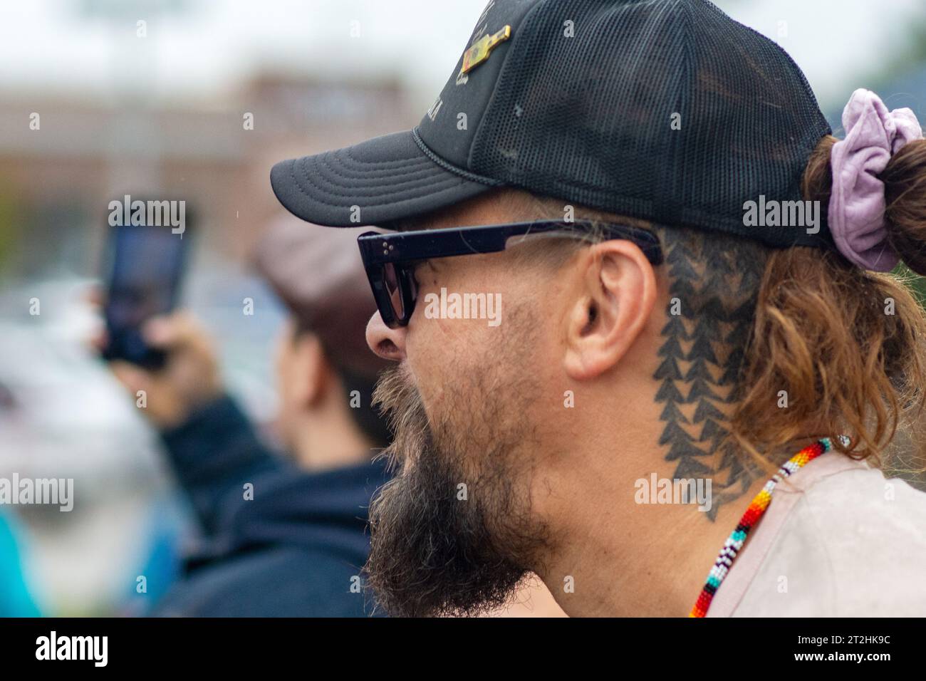 Jason Momoa interacts with the crowd that came out to his bottle signing event promoting his new Meili Vodka.    Photo taken October 19, 2023 in Brook Stock Photo