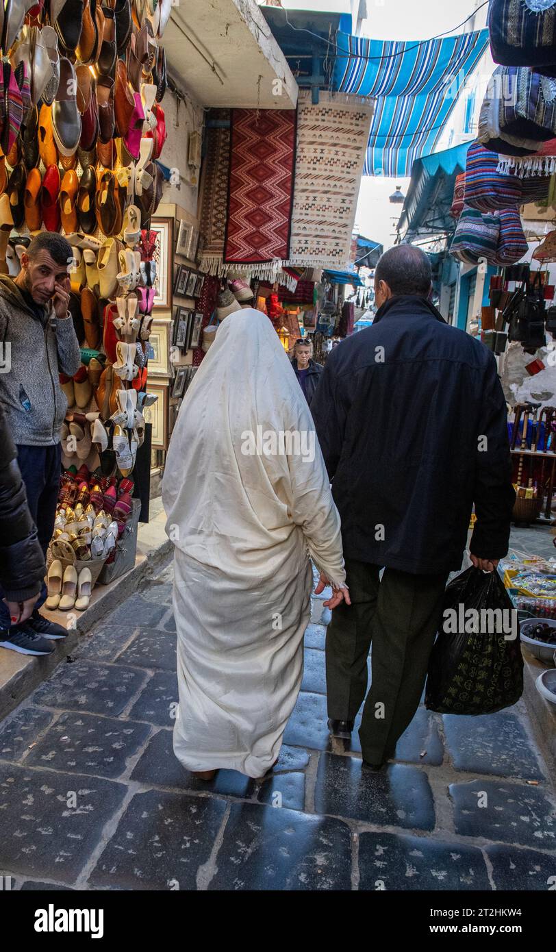 Tunisia, Africa. An open air market in the streets of Tunisia