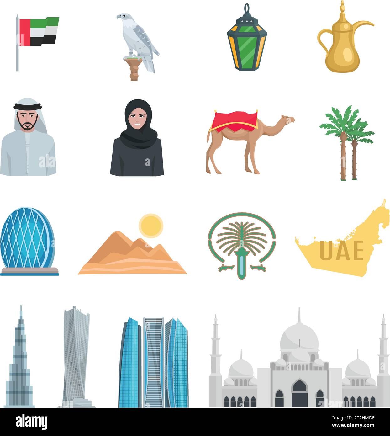 United arab emirates flat Icons with symbols of state and cultural