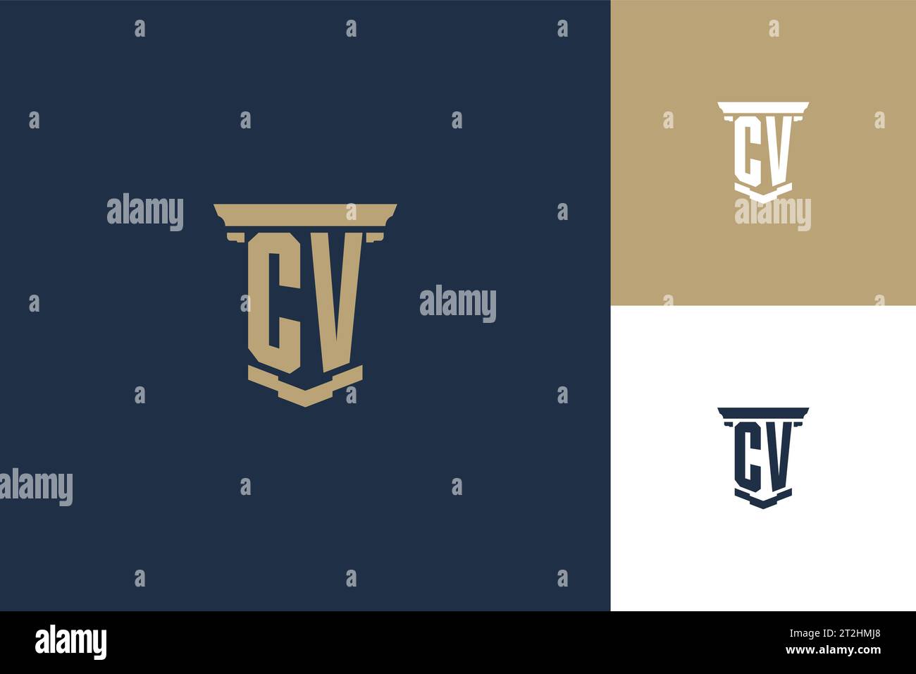 CV monogram initials logo design with pillar icon. Attorney law logo design inspiration Stock Vector