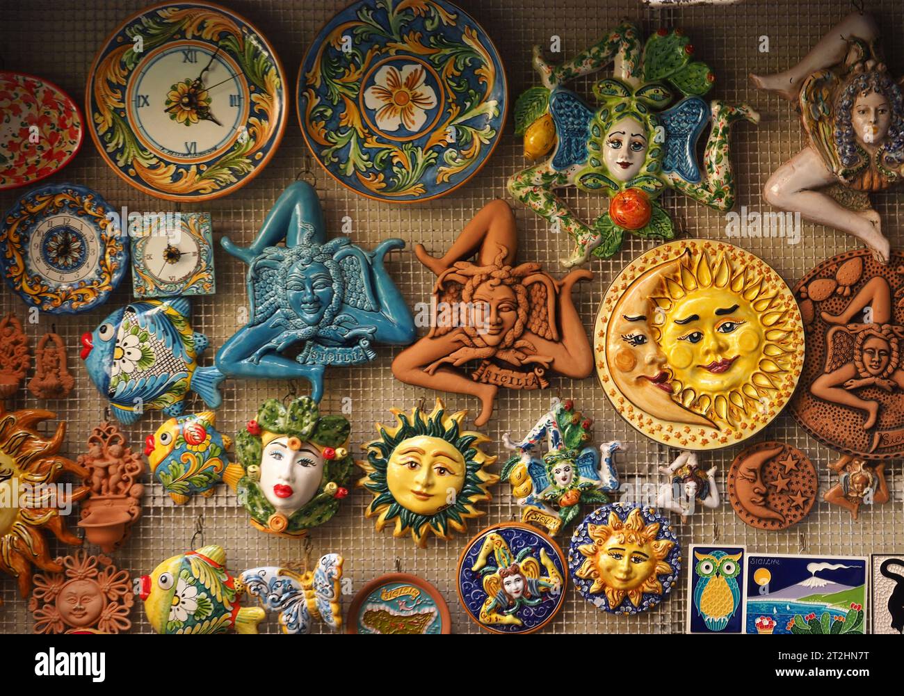 Sicilyan ornaments at a sourvenir shop at Syracuse Italy Stock Photo