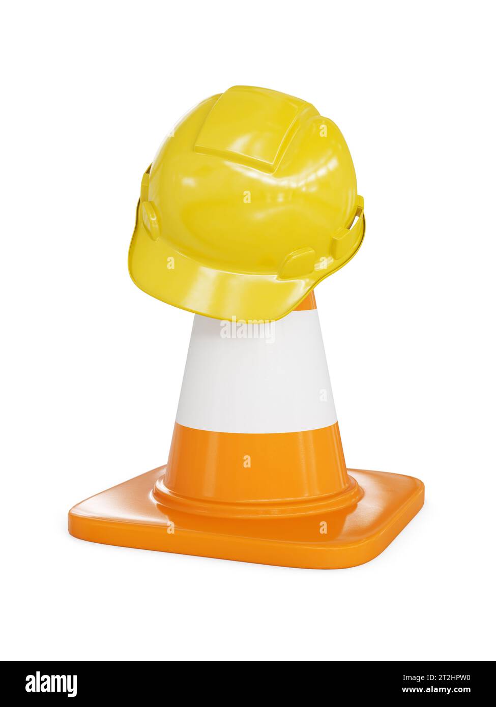 Yellow hard hat on highway traffic cone Stock Photo Alamy