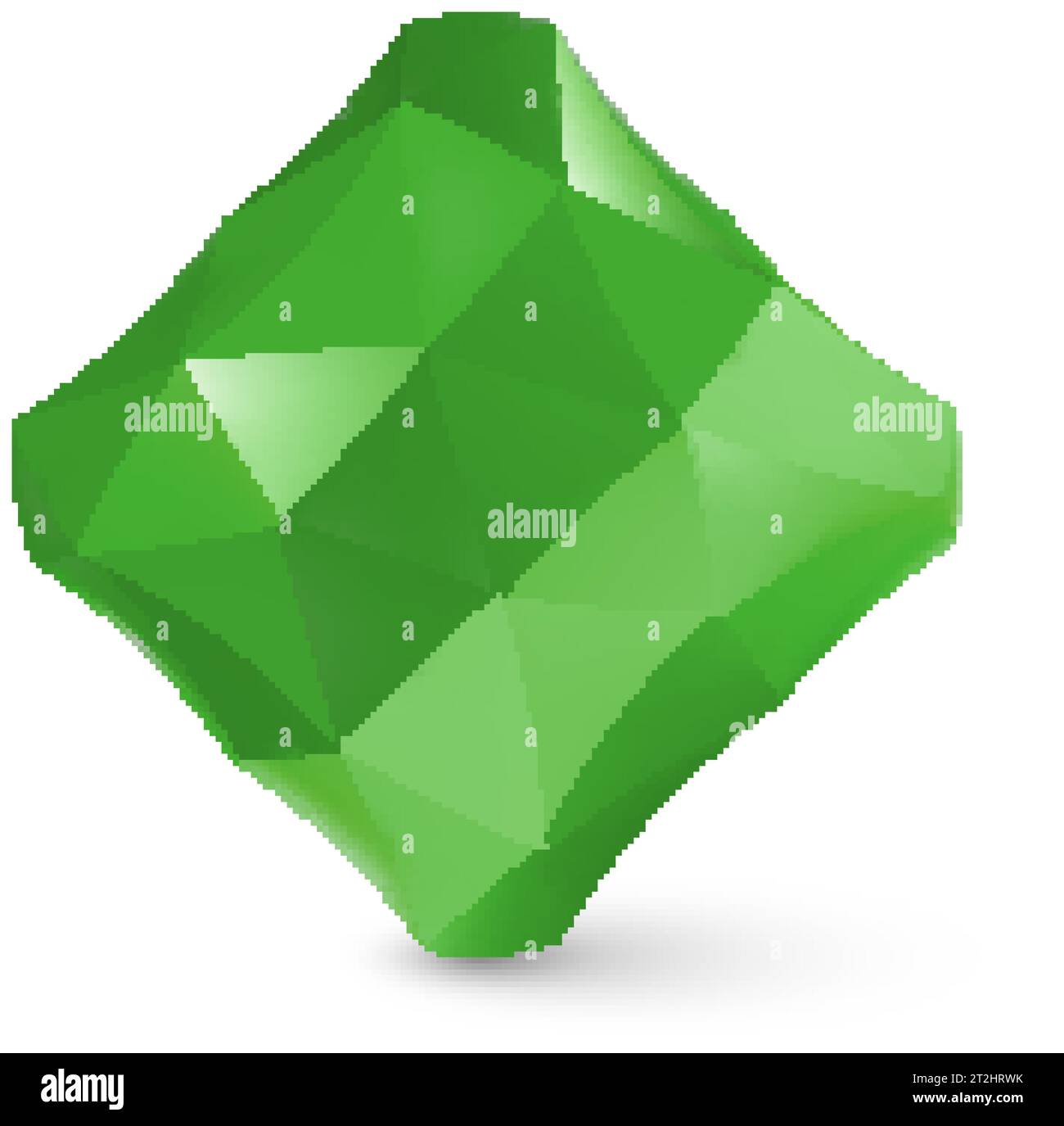Low Poly Cubical Object, Geometric Wireframe Shape, or Green Crystal Polyhedron with Shadow Effect on White Background Stock Vector
