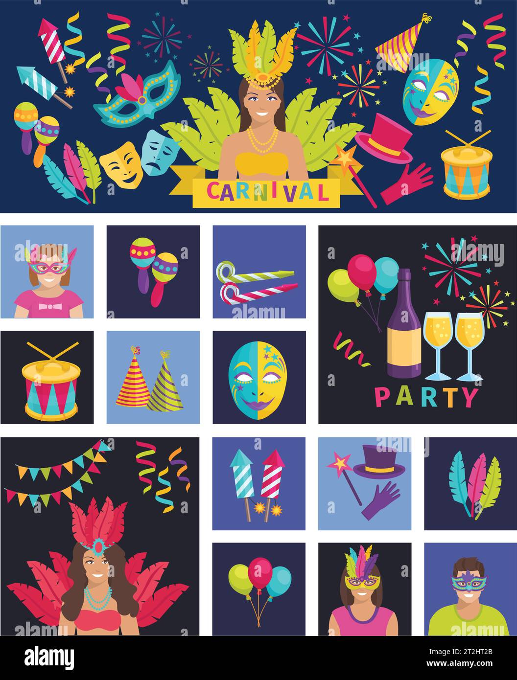 Carnival Icon Flat Vector Illustration Composition Poster Stock Vector
