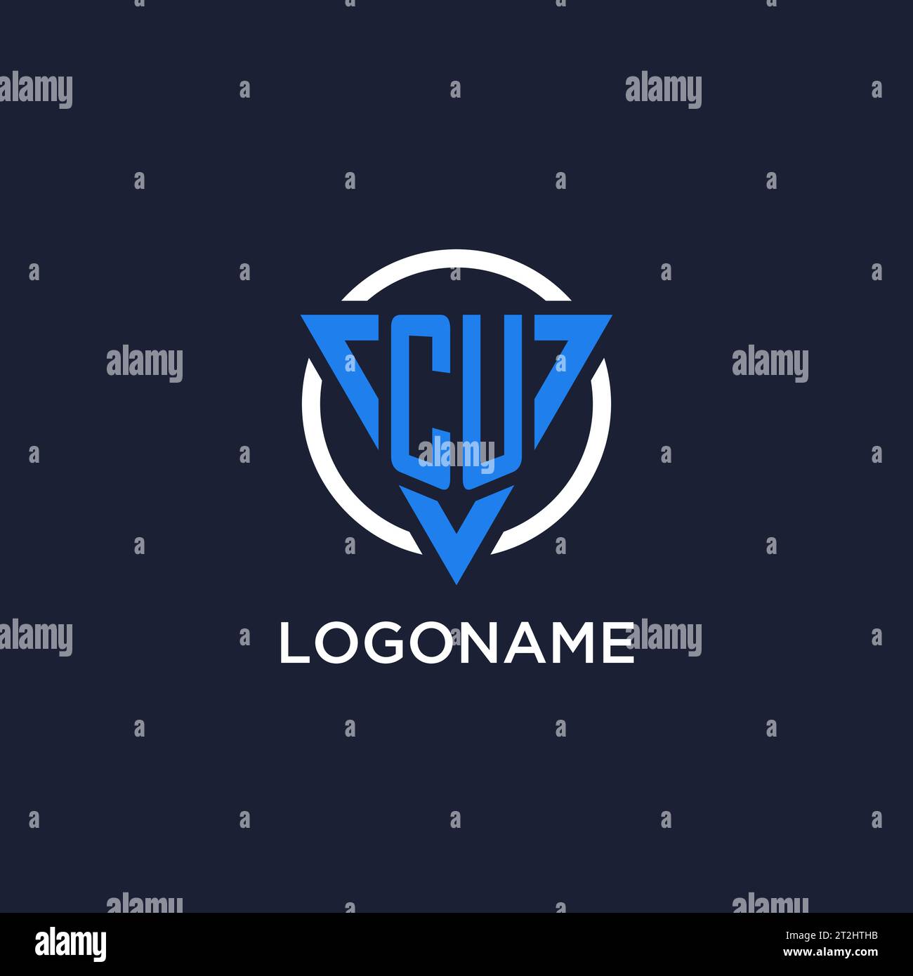 CU monogram logo with triangle shape and circle design vector Stock Vector